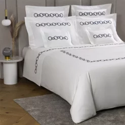 New ❤️ Frette Links Embroidery Cotton Bedding Collection Storm Grey 🌟