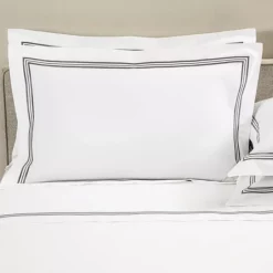 Best deal 🤩 Frette Triplo Poplin Sham, Standard White/slate Gray 🥰